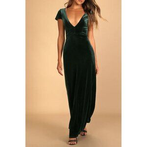 Lulus Feeling Flawless Emerald Green Velvet V-Neck Maxi Dress Sz XS Womens Green